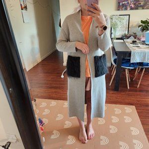 Fuzzy Embellished Pocket Longline Cardigan